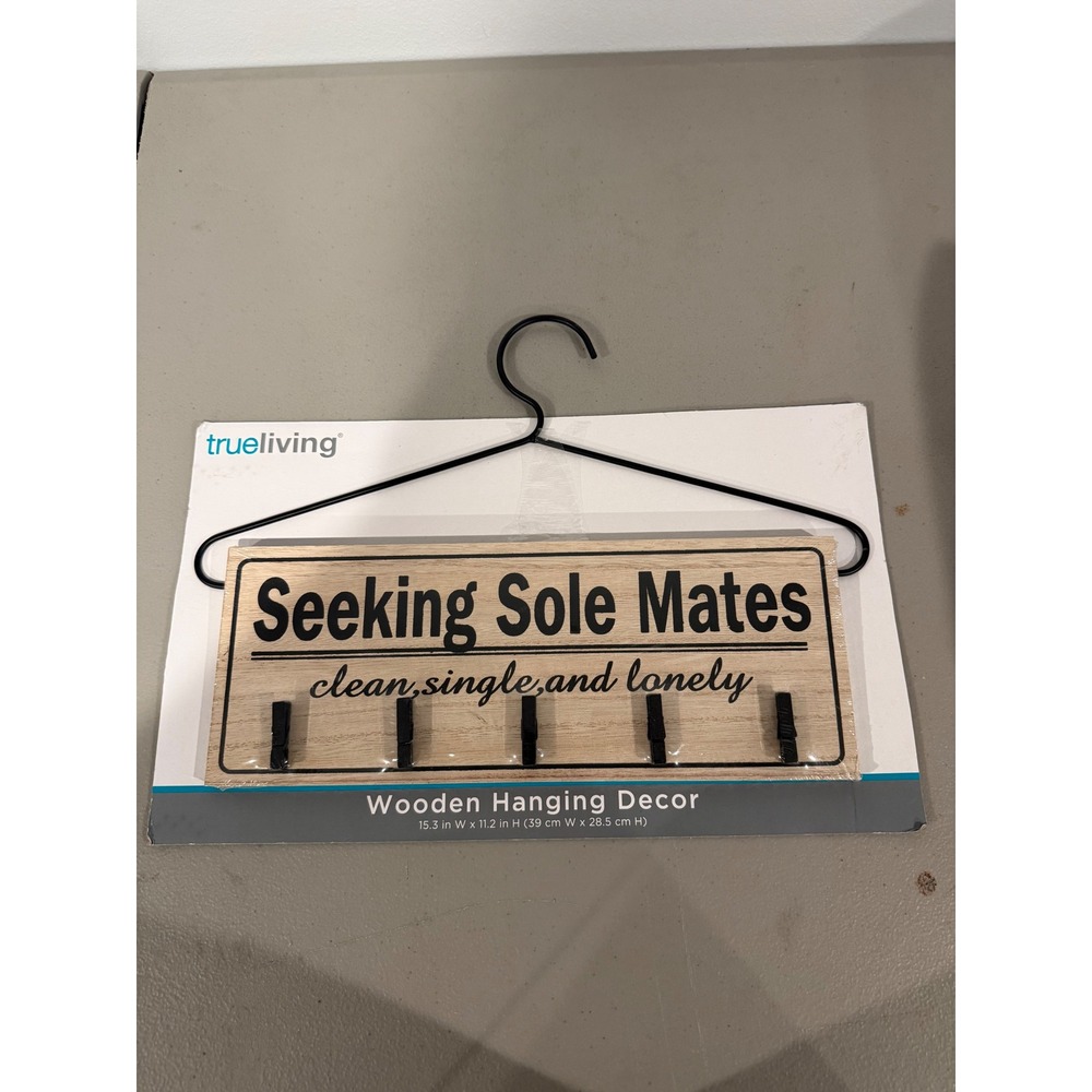 True Living Wooden Hanging Decor Seeking Sole Mates Sock Organizer Sign